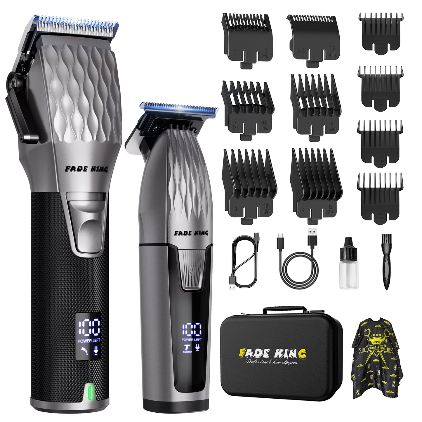 FADEKING® Pro Hair Clipper & Trimmer Set - 2600mAh Cordless Clippers, Zero-Gap Trimmer, 7000RPM Motor, Self-Sharpening Blades, Storage Case - Perfect for Fades & Beard Grooming