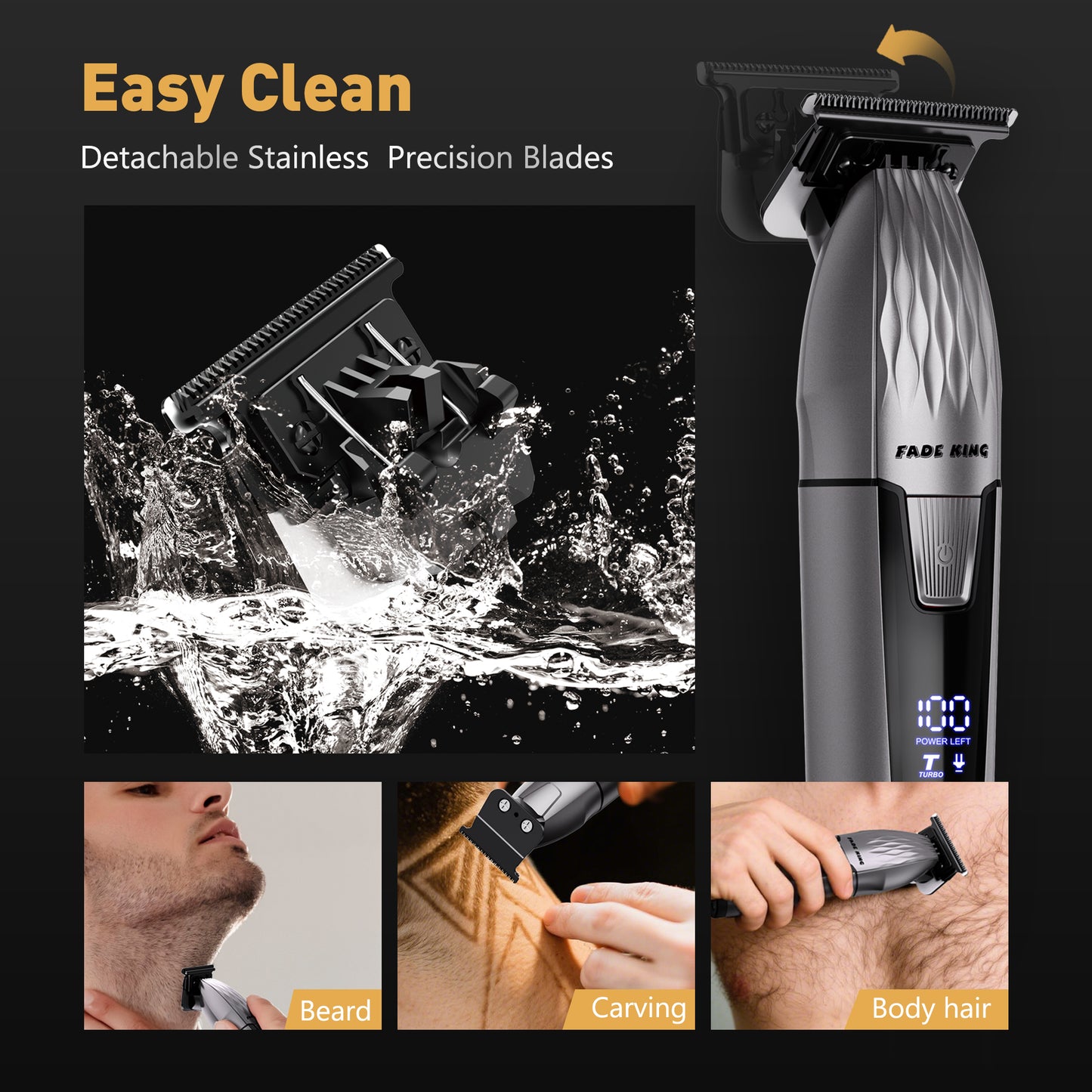FADEKING® Pro Hair Clipper & Trimmer Set - 2600mAh Cordless Clippers, Zero-Gap Trimmer, 7000RPM Motor, Self-Sharpening Blades, Storage Case - Perfect for Fades & Beard Grooming