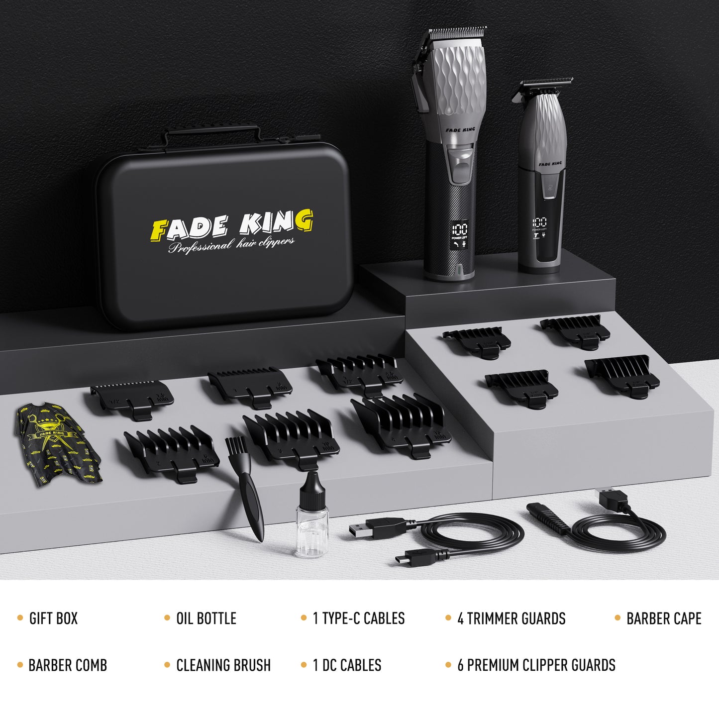 FADEKING® Pro Hair Clipper & Trimmer Set - 2600mAh Cordless Clippers, Zero-Gap Trimmer, 7000RPM Motor, Self-Sharpening Blades, Storage Case - Perfect for Fades & Beard Grooming