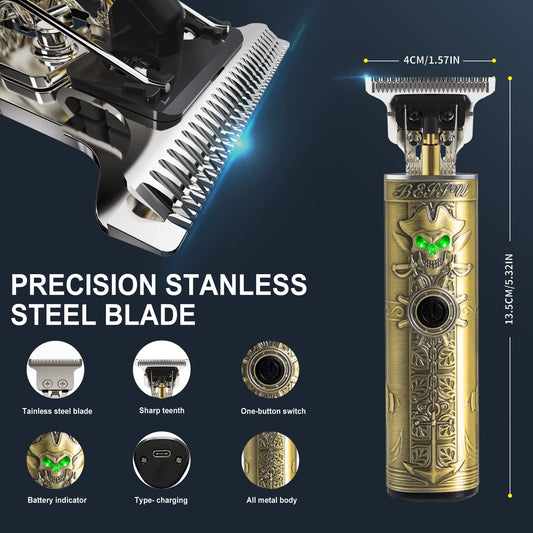 FADEKING Beard Trimmer for Men, Zero Gapped Trimmer for Men T-Blade Trimmer Cordless Rechargeable Edgers Clippers Haircut & Grooming Kit with Travel Storage Case (Green Bronze)