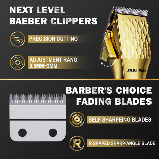 FADEKING Professional Hair Clippers for Men - Commercial Cordless Barber Clippers for Hair Cutting, Rechargeable Hair Beard Trimmer with LED Display & Quality Travel Storage Case (Gold)