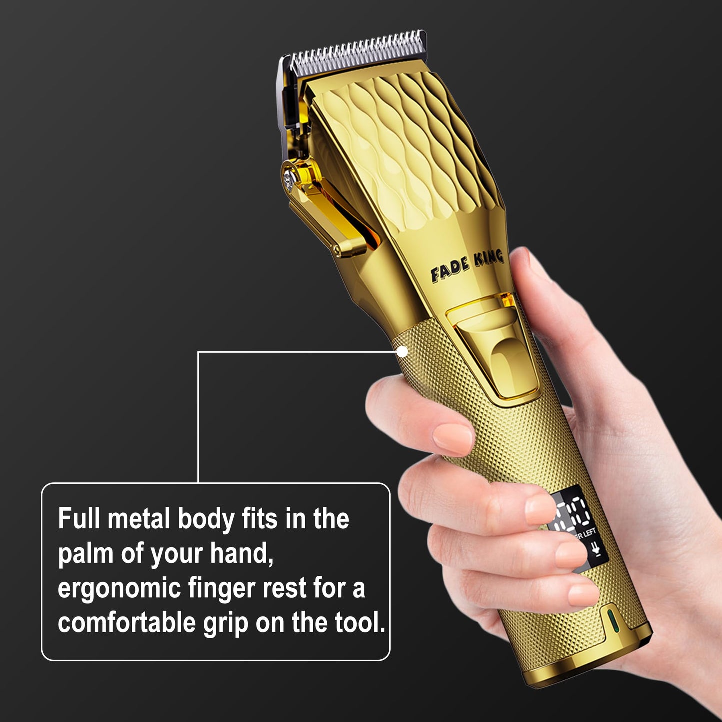 FADEKING Professional Hair Clippers for Men - Commercial Cordless Barber Clippers for Hair Cutting, Rechargeable Hair Beard Trimmer with LED Display & Quality Travel Storage Case (Gold)