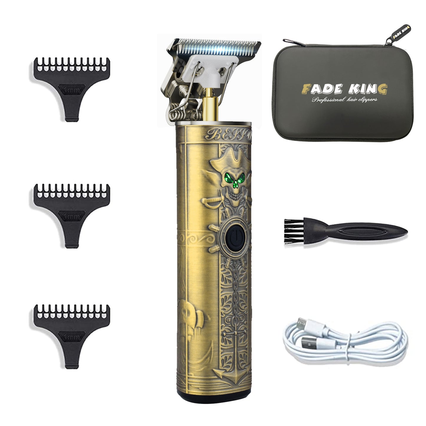 FADEKING Beard Trimmer for Men, Zero Gapped Trimmer for Men T-Blade Trimmer Cordless Rechargeable Edgers Clippers Haircut & Grooming Kit with Travel Storage Case (Green Bronze)