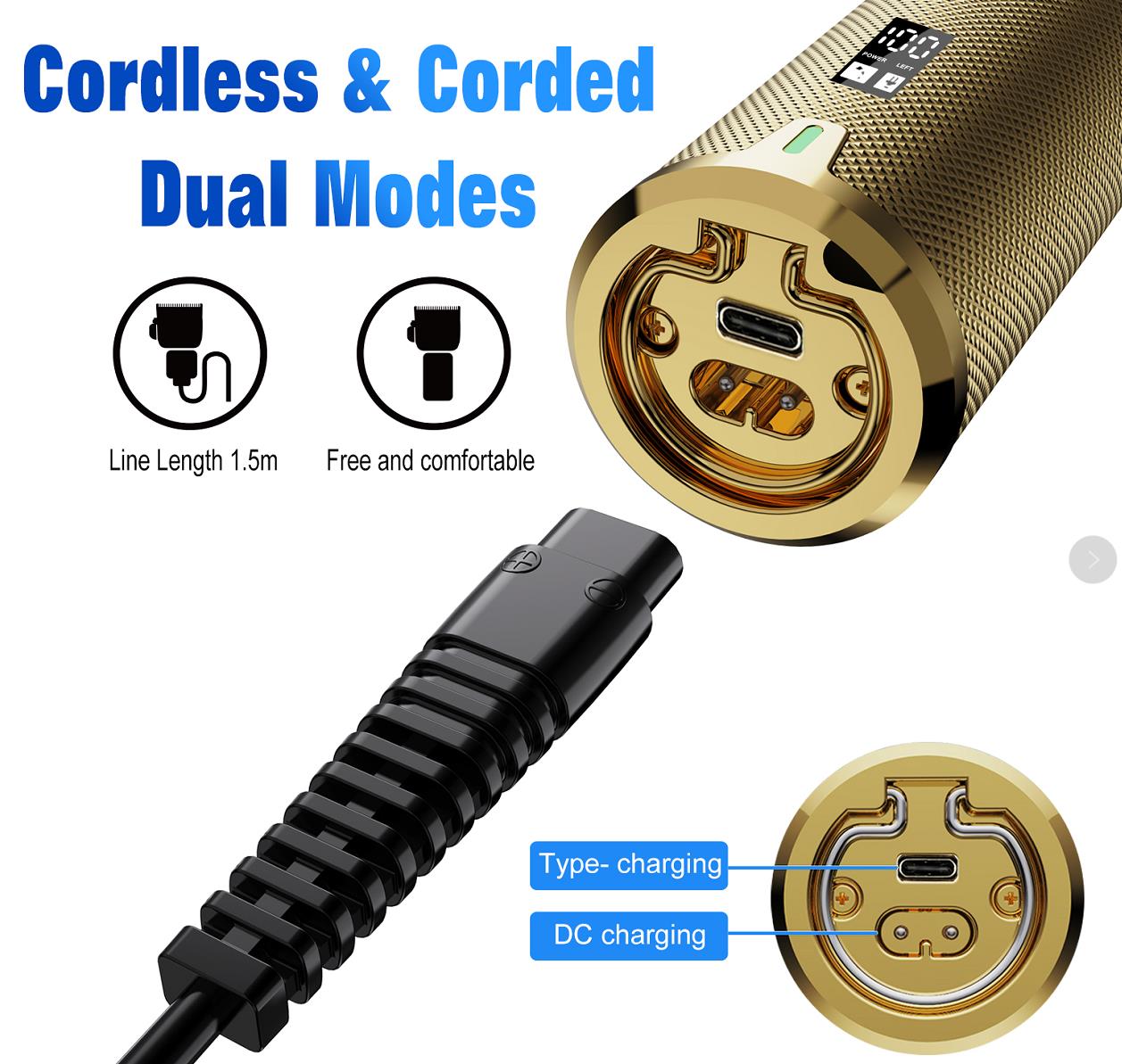 FADEKING Professional Hair Clippers for Men - Commercial Cordless Barber Clippers for Hair Cutting, Rechargeable Hair Beard Trimmer with LED Display & Quality Travel Storage Case (Gold)
