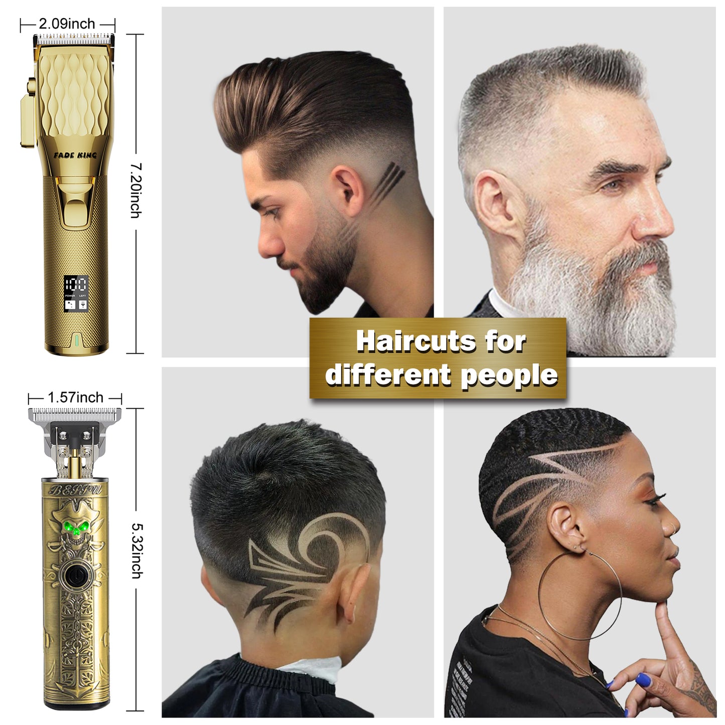 FADEKING Professional Men's Hair Clippers and Trimmer Set - Cordless Hair Clippers for Men, LCD Display Barber Clippers for Hair Cutting, Rechargable Beard T Outliner Trimmers Haircut Grooming Kit