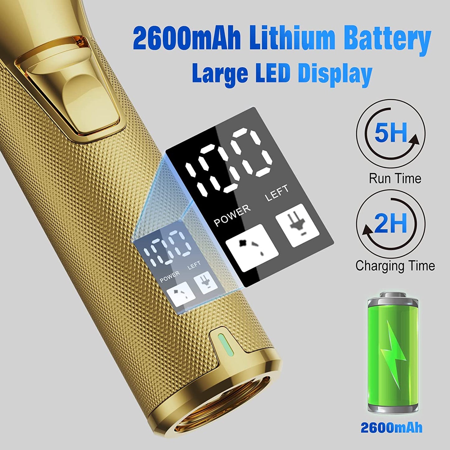 FADEKING Professional Hair Clippers for Men - Commercial Cordless Barber Clippers for Hair Cutting, Rechargeable Hair Beard Trimmer with LED Display & Quality Travel Storage Case (Gold)