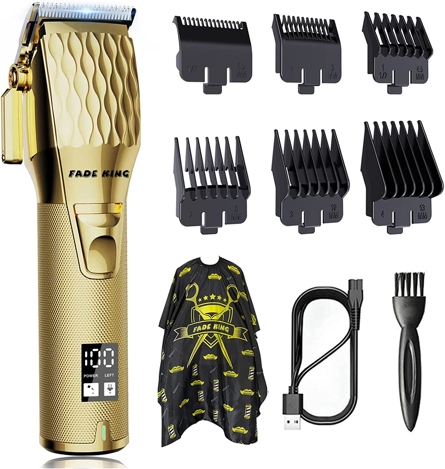 FADEKING Professional Hair Clippers for Men - Cordless Barber Clippers for Hair Cutting, Rechargeable Hair Beard Trimmer with LED Display & Quality Travel Storage Case (Red+Silver)
