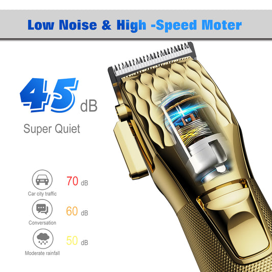 FADEKING Professional Hair Clippers for Men - Commercial Cordless Barber Clippers for Hair Cutting, Rechargeable Hair Beard Trimmer with LED Display & Quality Travel Storage Case (Gold)