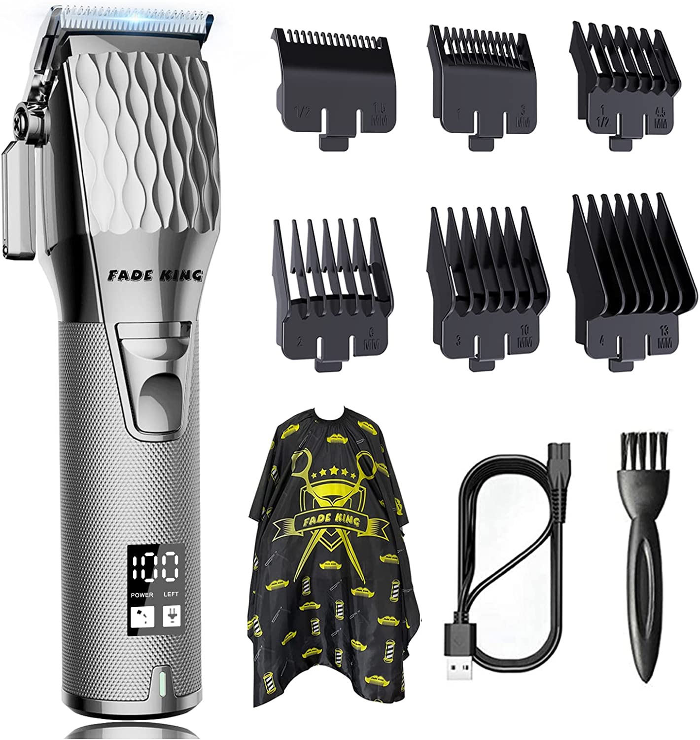 FADEKING Professional Hair Clippers for Men - Cordless Barber Clippers for Hair Cutting, Rechargeable Hair Beard Trimmer with LED Display & Quality Travel Storage Case (Red+Silver)