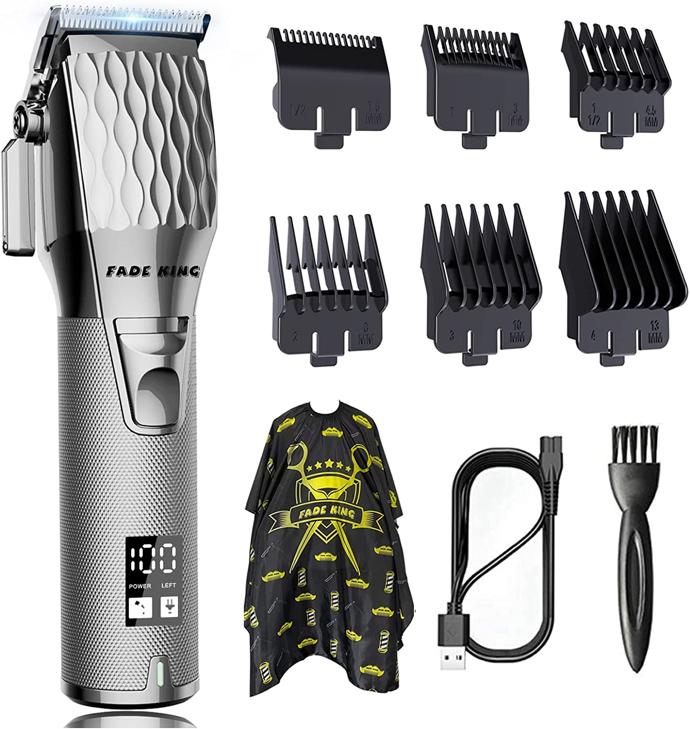 FADEKING Professional Hair Clippers for Men - Cordless Barber Clippers for Hair Cutting, Rechargeable Hair Beard Trimmer with LED Display & Quality Travel Storage Case (Red+Silver)