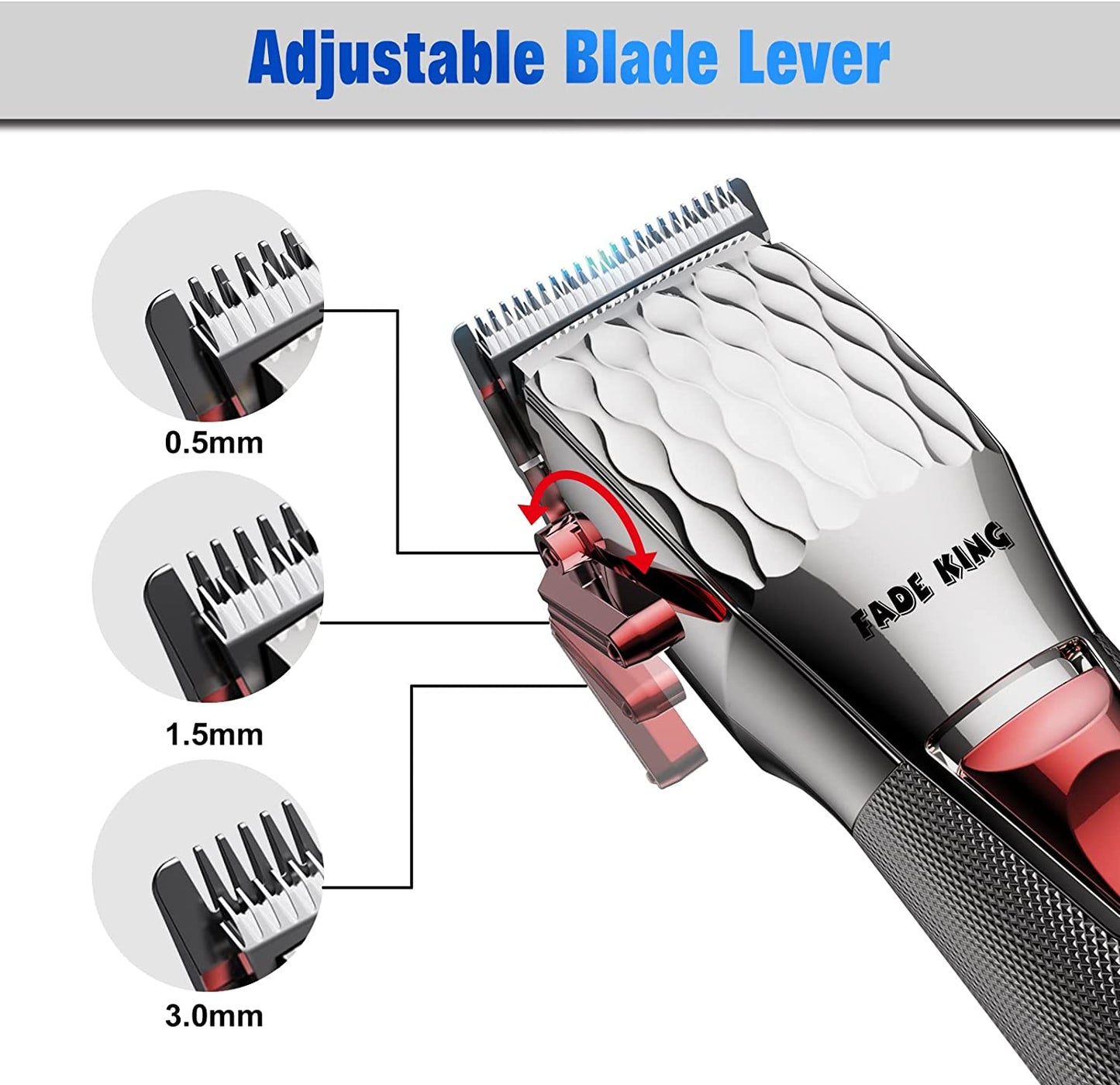 FADEKING Professional Hair Clippers for Men - Cordless Barber Clippers for Hair Cutting, Rechargeable Hair Beard Trimmer with LED Display & Quality Travel Storage Case (Red+Silver)