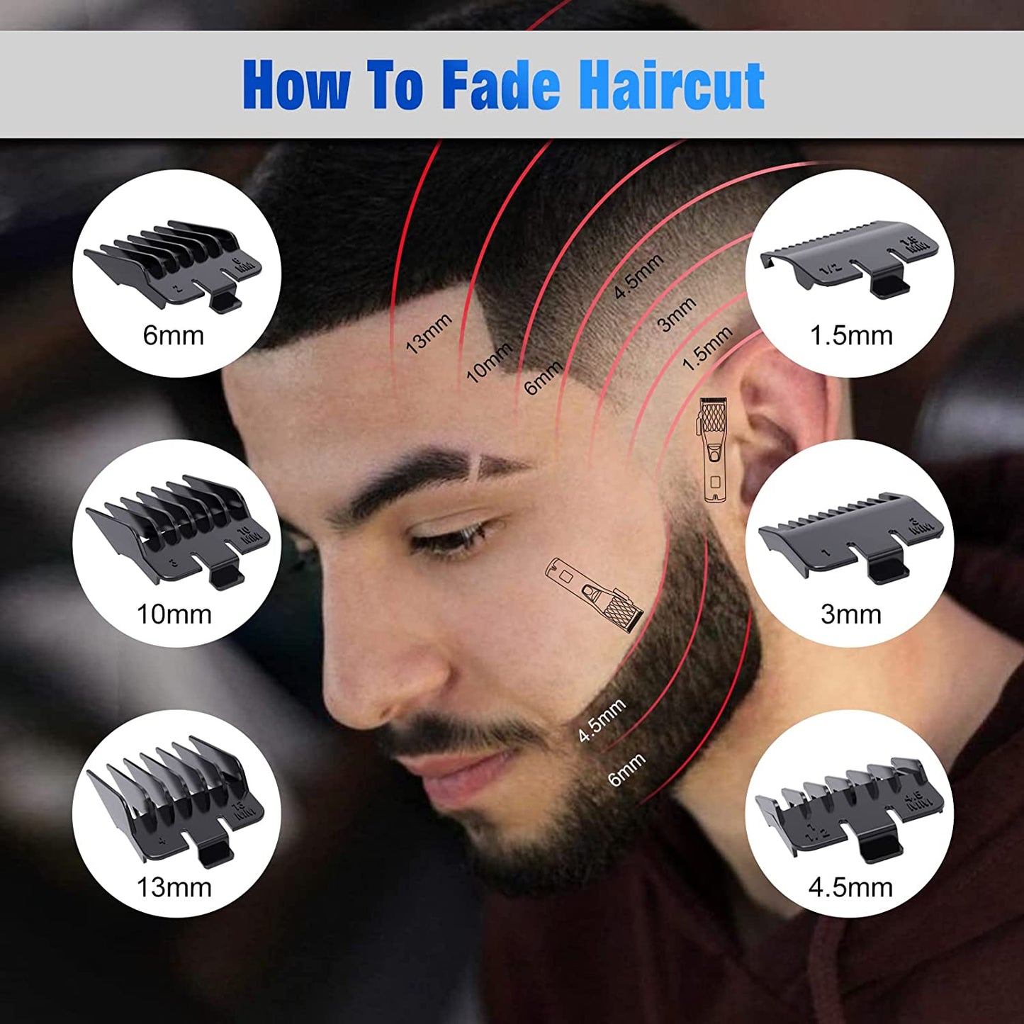 FADEKING Professional Hair Clippers for Men - Cordless Barber Clippers for Hair Cutting, Rechargeable Hair Beard Trimmer with LED Display & Quality Travel Storage Case (Red+Silver)