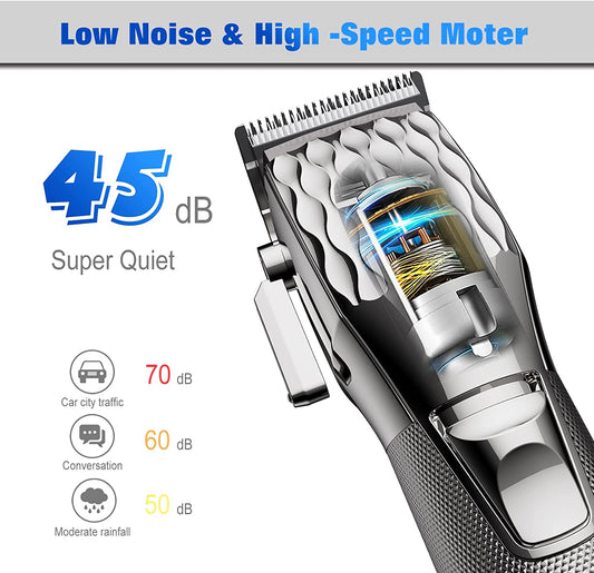 FADEKING Professional Hair Clippers for Men - Best Men's electric hair clippers, Rechargeable Hair Beard Trimmer with LED Display & Quality Travel Storage Case (Silver)