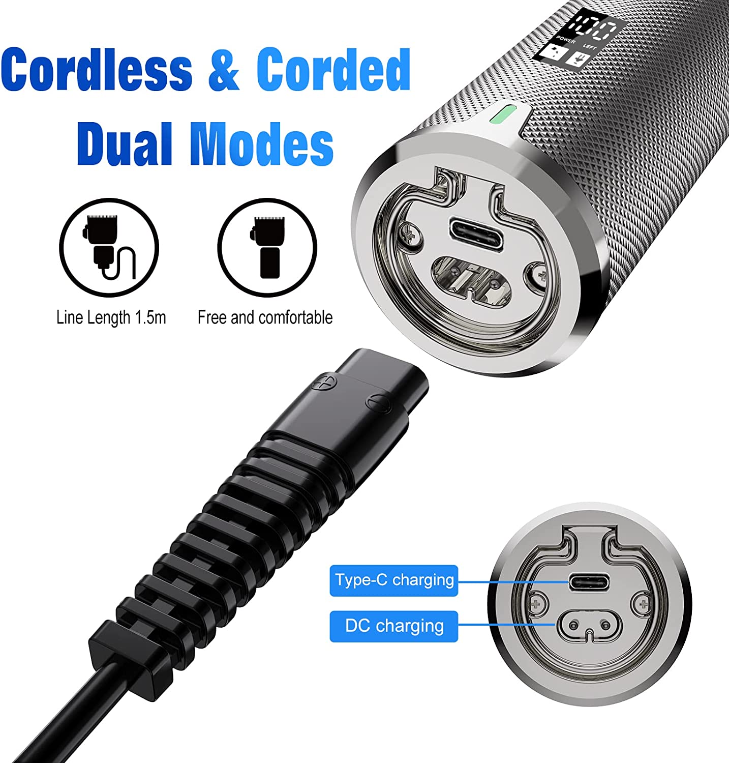 FADEKING Professional Hair Clippers for Men - Best Men's electric hair clippers, Rechargeable Hair Beard Trimmer with LED Display & Quality Travel Storage Case (Silver)