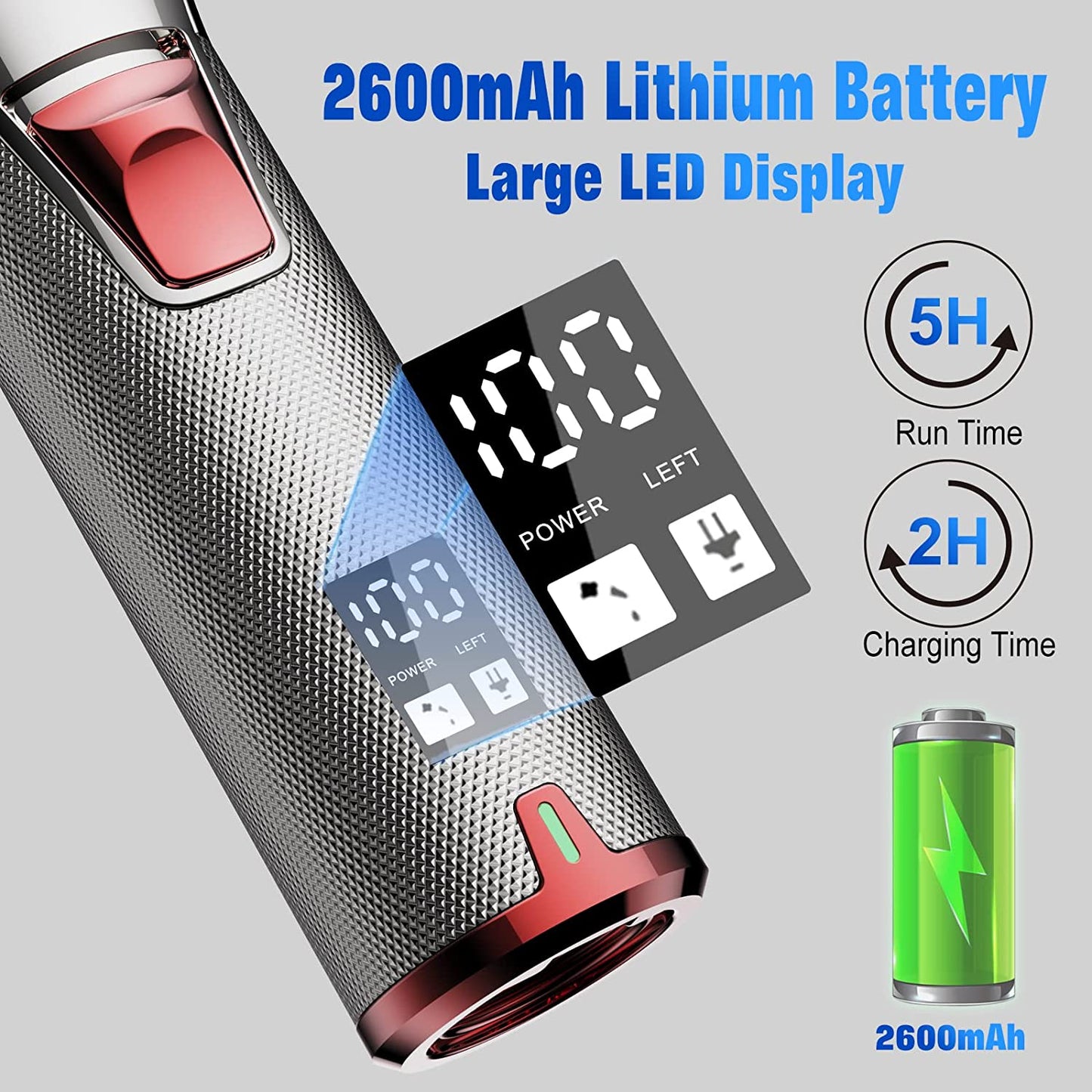 FADEKING Professional Hair Clippers for Men - Cordless Barber Clippers for Hair Cutting, Rechargeable Hair Beard Trimmer with LED Display & Quality Travel Storage Case (Red+Silver)