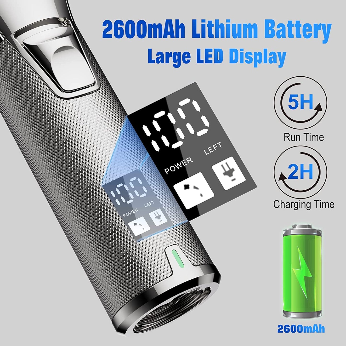 FADEKING Professional Hair Clippers for Men - Best Men's electric hair clippers, Rechargeable Hair Beard Trimmer with LED Display & Quality Travel Storage Case (Silver)