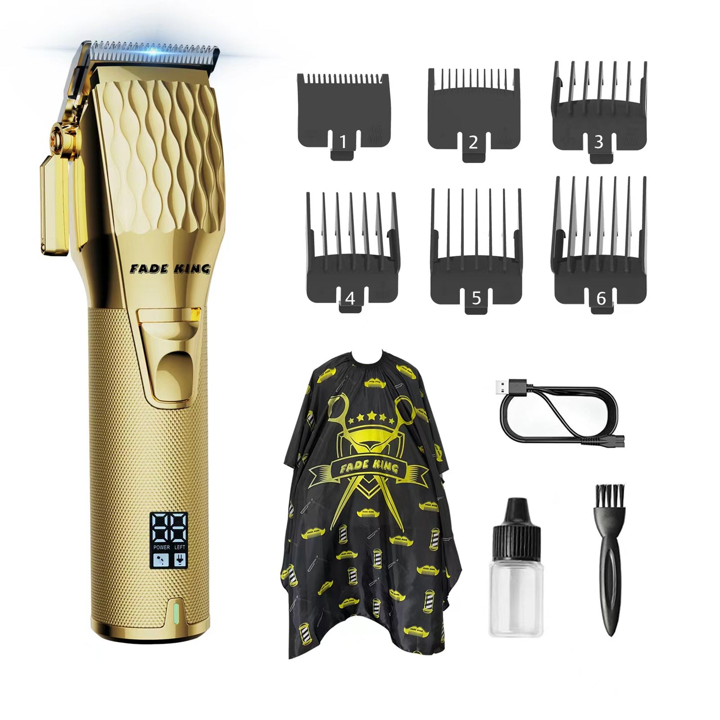 FADEKING Professional Hair Clippers for Men - Commercial Cordless Barber Clippers for Hair Cutting, Rechargeable Hair Beard Trimmer with LED Display & Quality Travel Storage Case (Gold)
