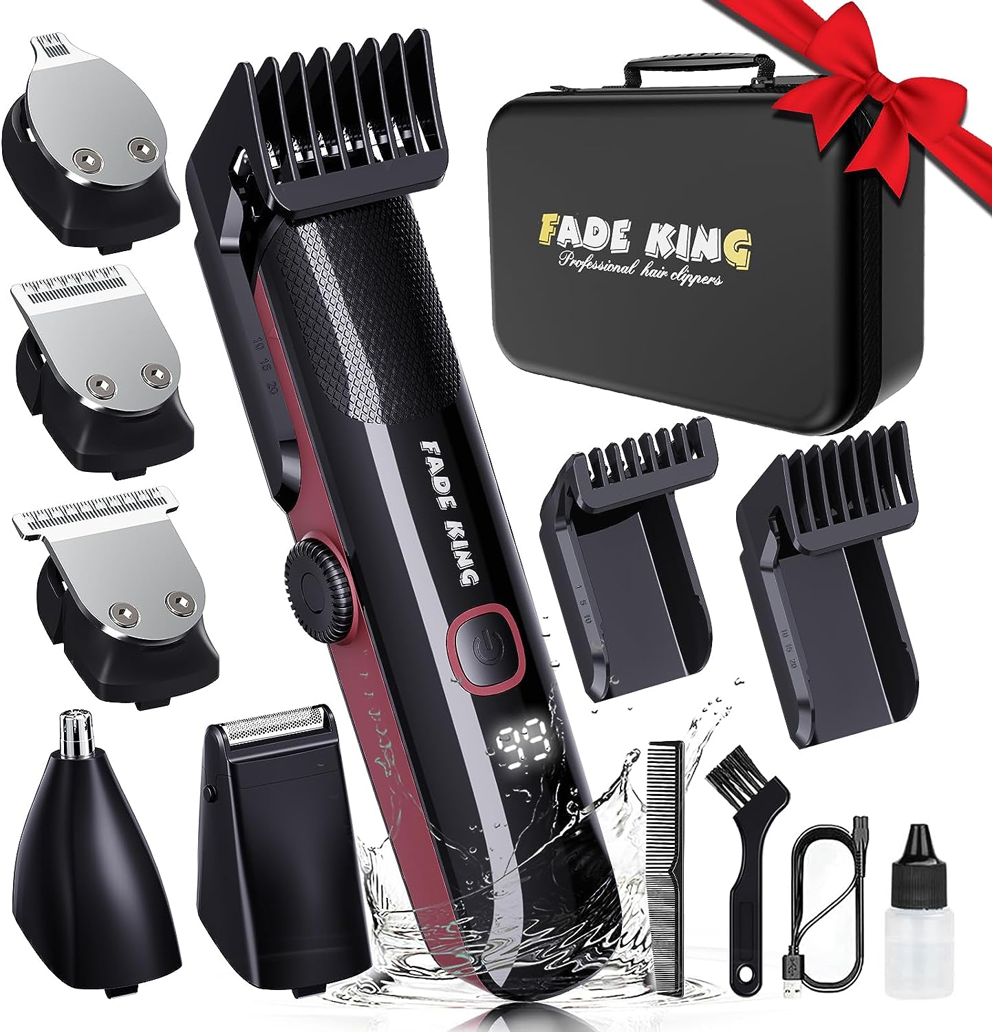 FADEKING® Beard Trimmer for Men -All-In-One IPX7 Waterproof Shaving Kit with Cordless Hair Clippers, Nose Hair Trimmer, Razors for Men, Mustache Nose Body Facial Hair Shaver, Gifts for Men