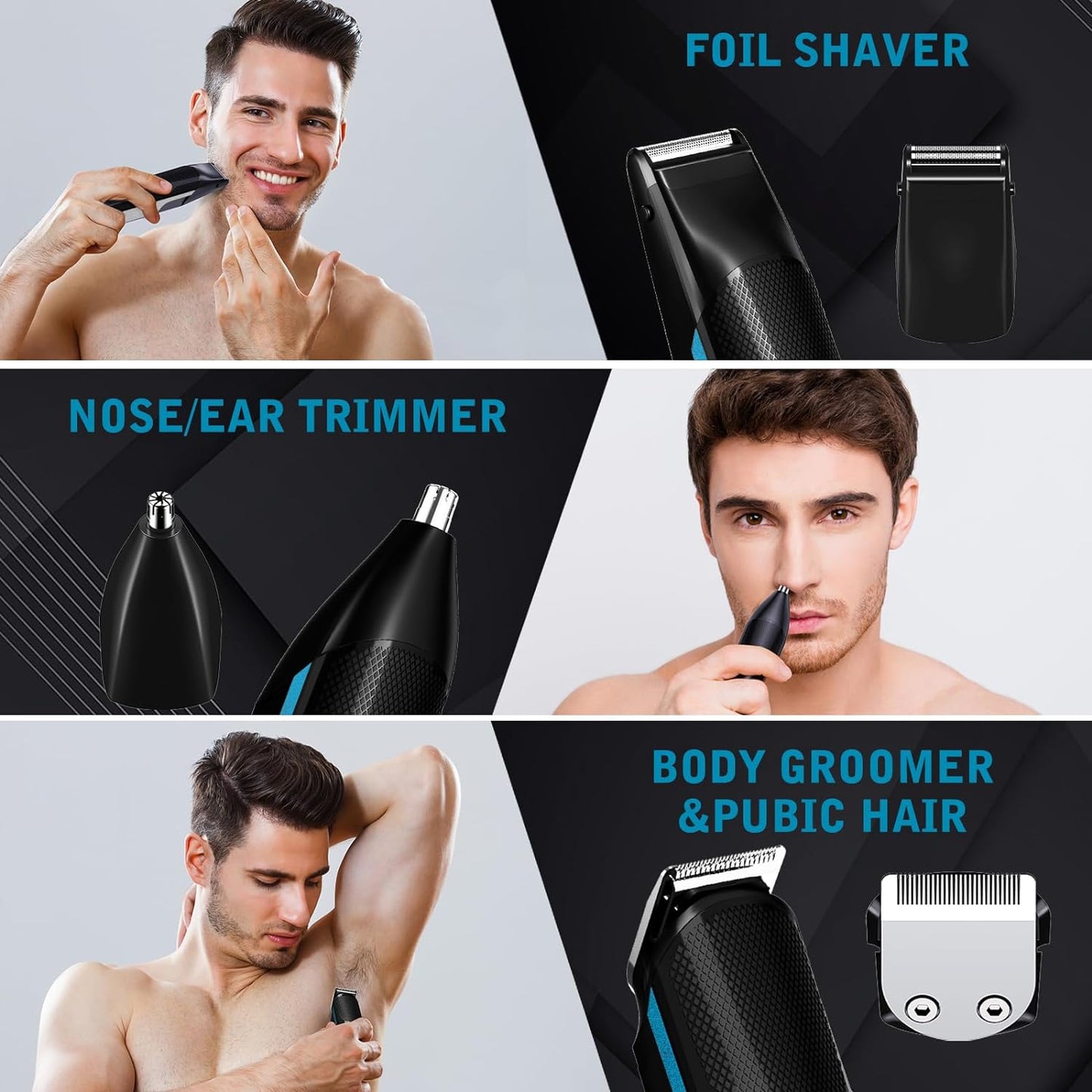 FADEKING® All-in-One Beard Trimmer with Adjustable Combs - Waterproof Trimmer for Men, Hair Clippers, Nose Trimmer, Electric Razor Shaver for Mustache Nose Body Face Grooming, Gifts for Men （blue）