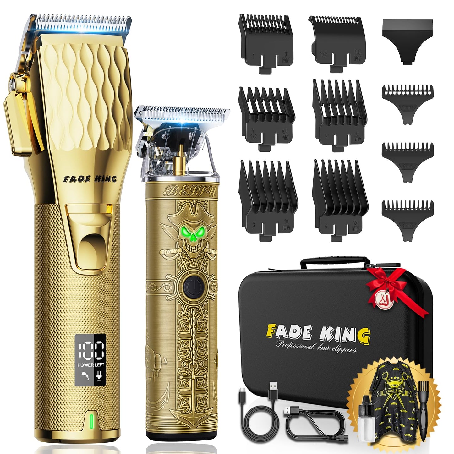 FADEKING Professional Men's Hair Clippers and Trimmer Set - Cordless Hair Clippers for Men, LCD Display Barber Clippers for Hair Cutting, Rechargable Beard T Outliner Trimmers Haircut Grooming Kit