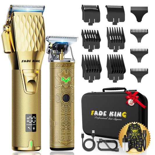 FADEKING Professional Men's Hair Clippers and Trimmer Set - Cordless Hair Clippers for Men, LCD Display Barber Clippers for Hair Cutting, Rechargable Beard T Outliner Trimmers Haircut Grooming Kit