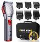 FADEKING Professional Hair Clippers for Men - Cordless Barber Clippers for Hair Cutting, Rechargeable Hair Beard Trimmer with LED Display & Quality Travel Storage Case (Red+Silver)
