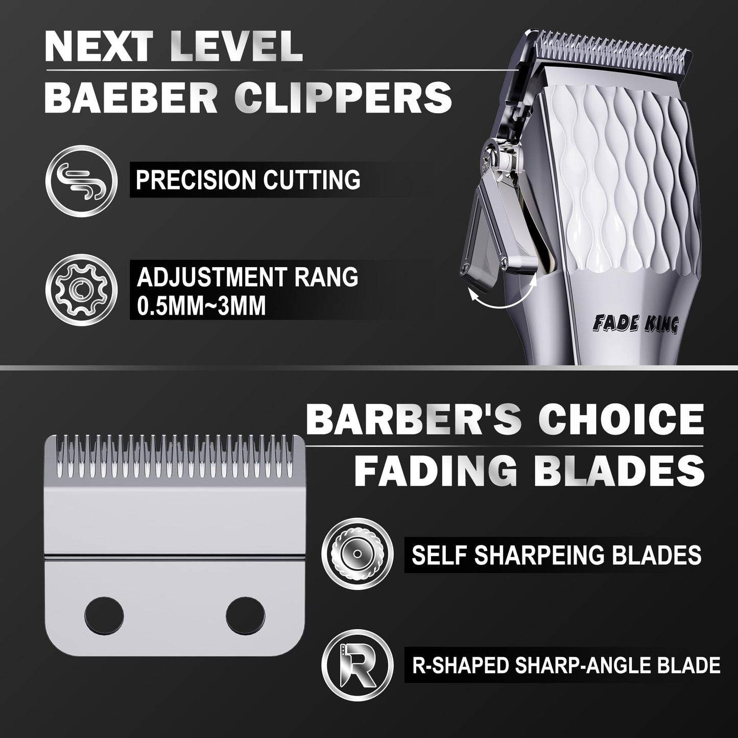 FADEKING Professional Hair Clippers for Men - Cordless Barber Clippers for Hair Cutting, Rechargeable Hair Beard Trimmer with LED Display & Quality Travel Storage Case (Silver Black)