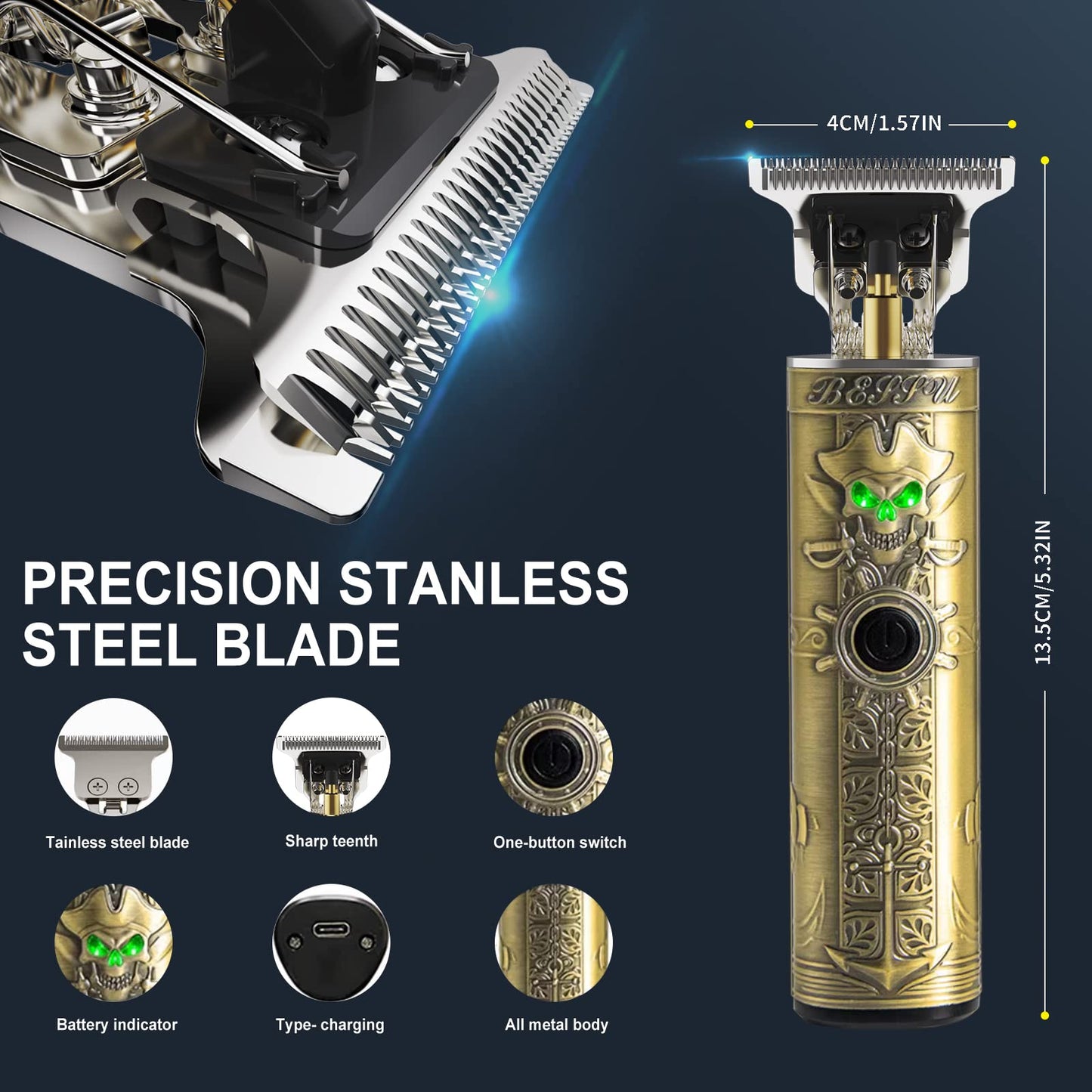 FADEKING Beard Trimmer for Men, Zero Gapped Trimmer for Men T-Blade Trimmer Cordless Rechargeable Edgers Clippers Haircut & Grooming Kit with Travel Storage Case (Green Bronze)