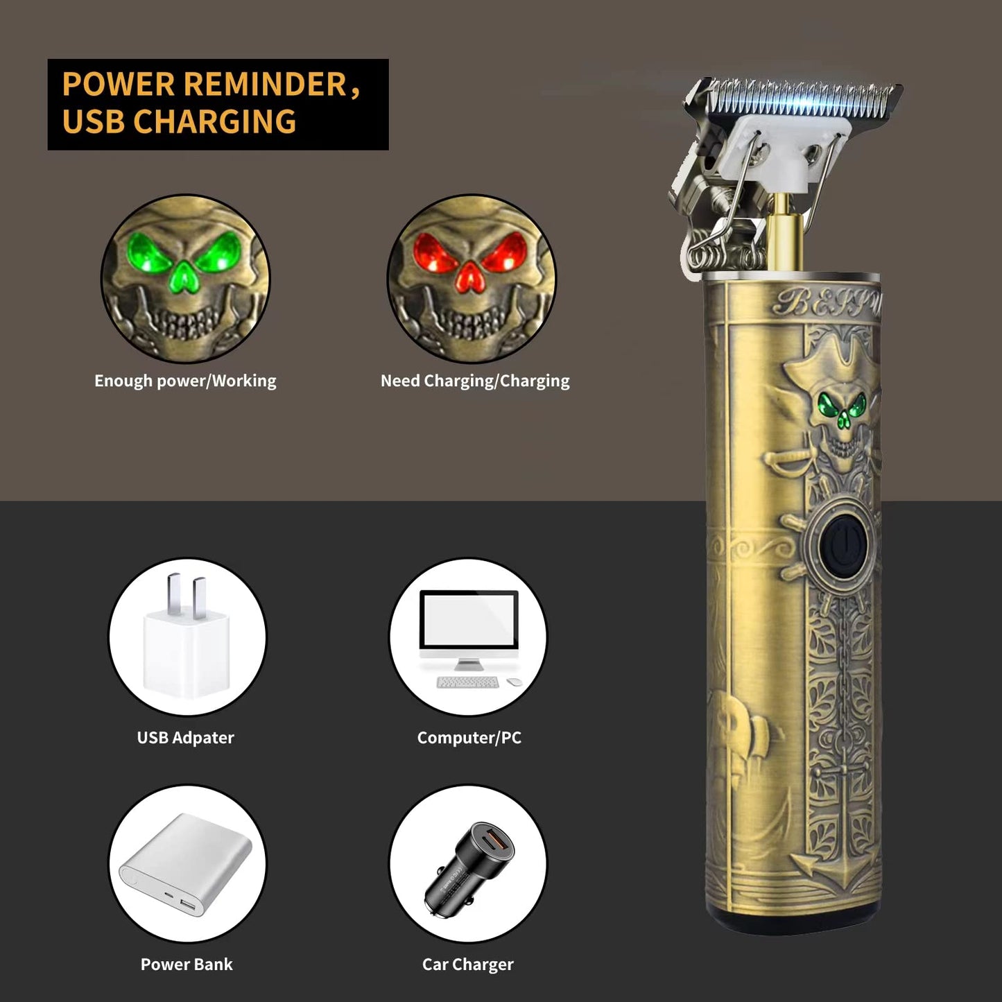 FADEKING Beard Trimmer for Men, Zero Gapped Trimmer for Men T-Blade Trimmer Cordless Rechargeable Edgers Clippers Haircut & Grooming Kit with Travel Storage Case (Green Bronze)