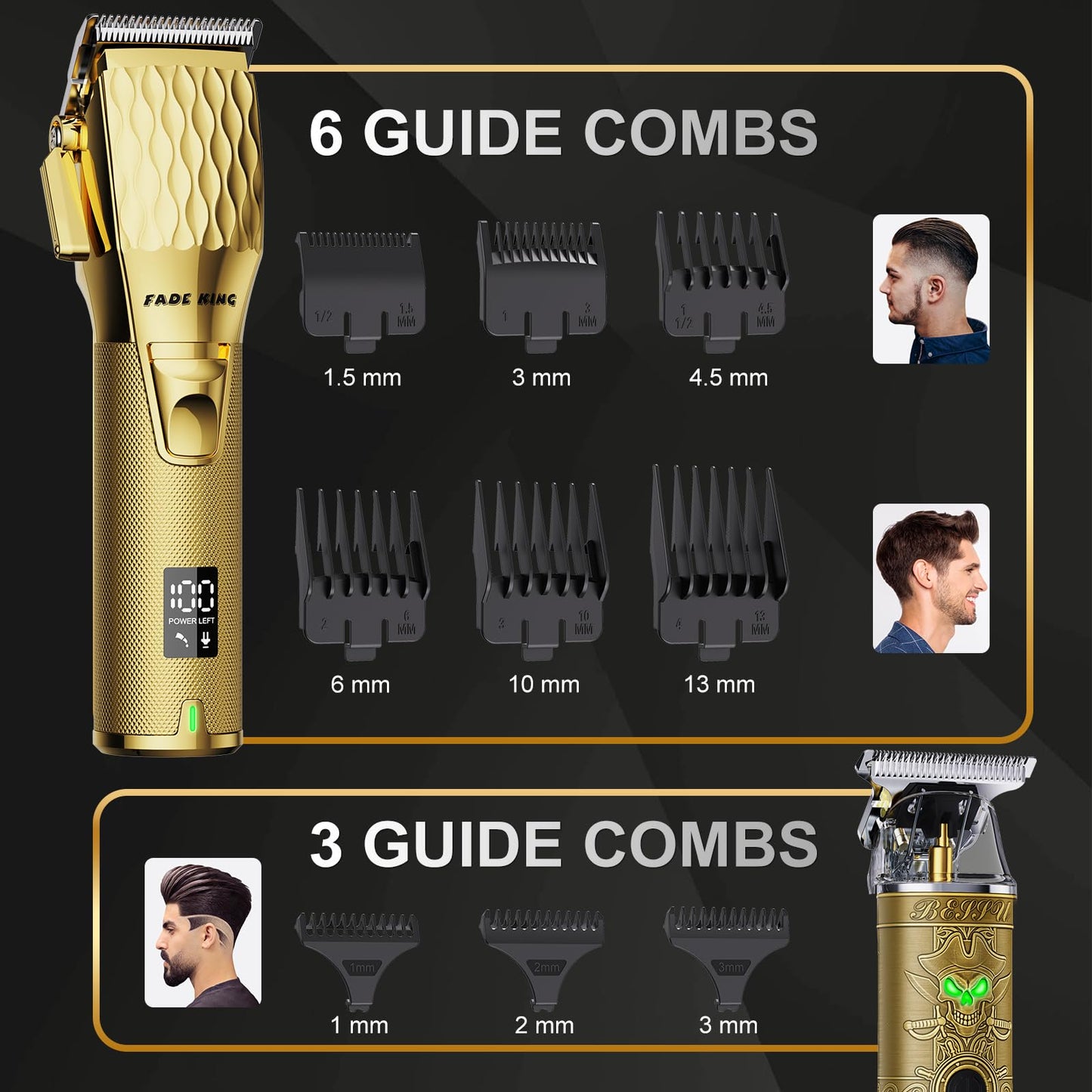 FADEKING Professional Men's Hair Clippers and Trimmer Set - Cordless Hair Clippers for Men, LCD Display Barber Clippers for Hair Cutting, Rechargable Beard T Outliner Trimmers Haircut Grooming Kit