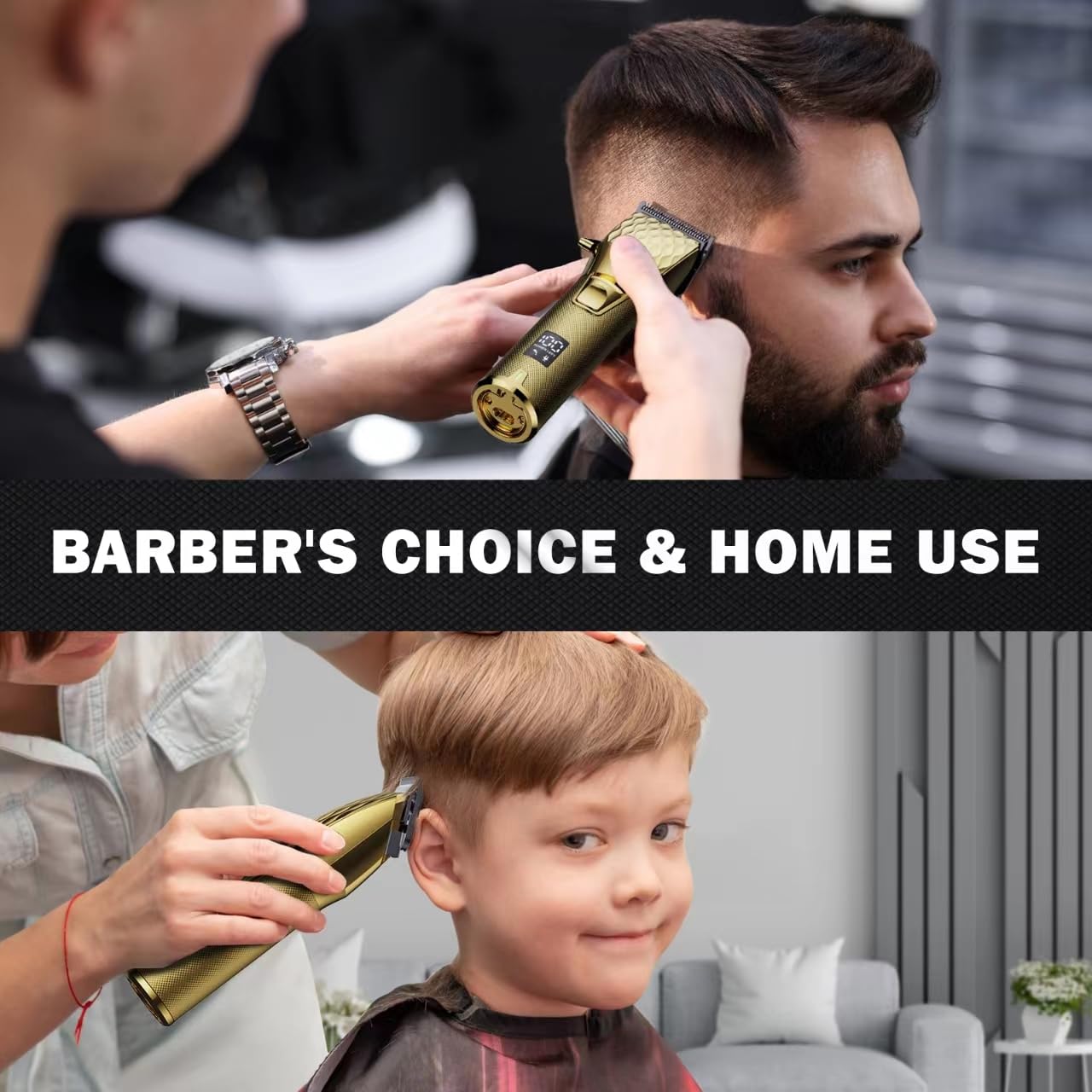 FADEKING Professional Hair Clippers for Men - Commercial Cordless Barber Clippers for Hair Cutting, Rechargeable Hair Beard Trimmer with LED Display & Quality Travel Storage Case (Gold)