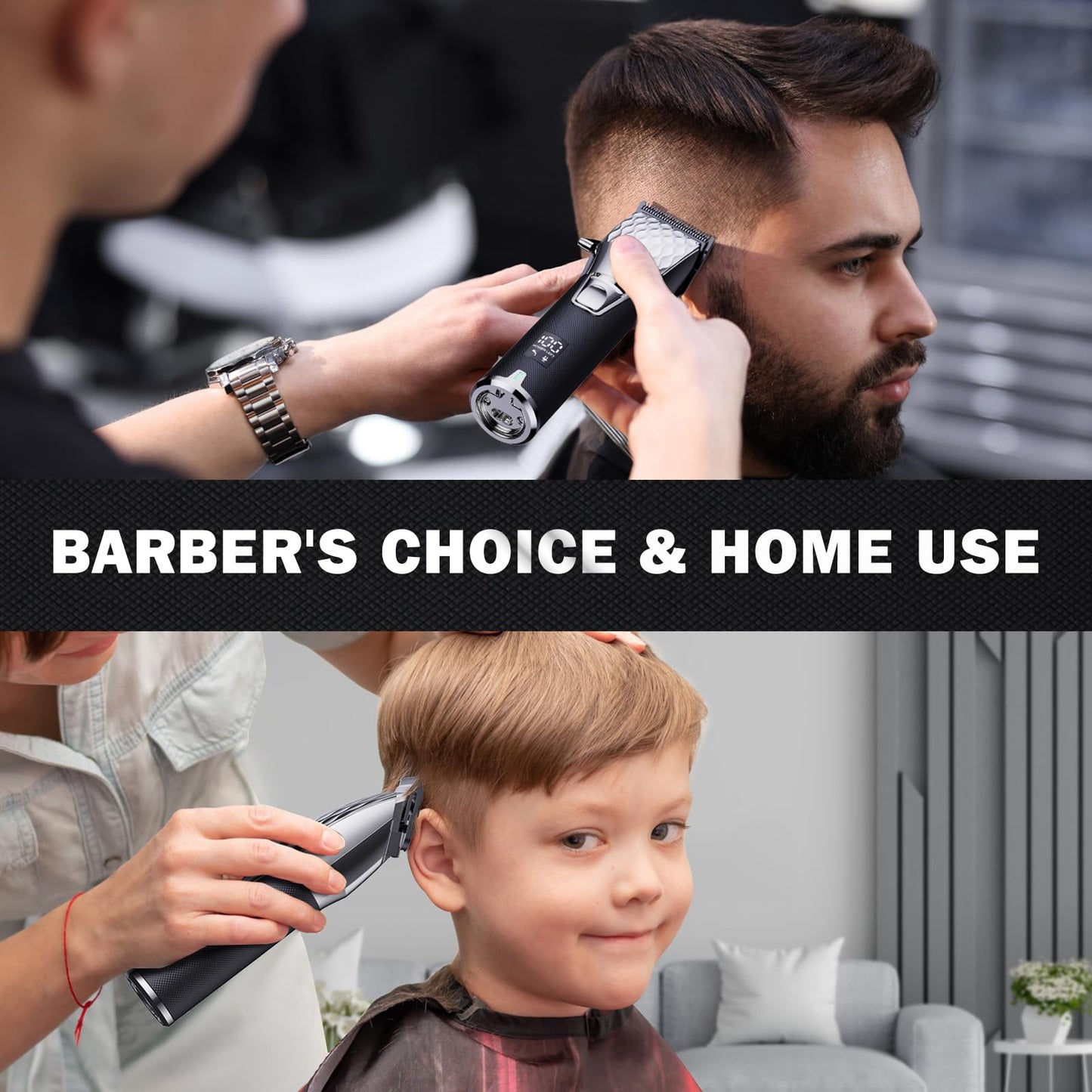 FADEKING Professional Hair Clippers for Men - Cordless Barber Clippers for Hair Cutting, Rechargeable Hair Beard Trimmer with LED Display & Quality Travel Storage Case (Silver Black)