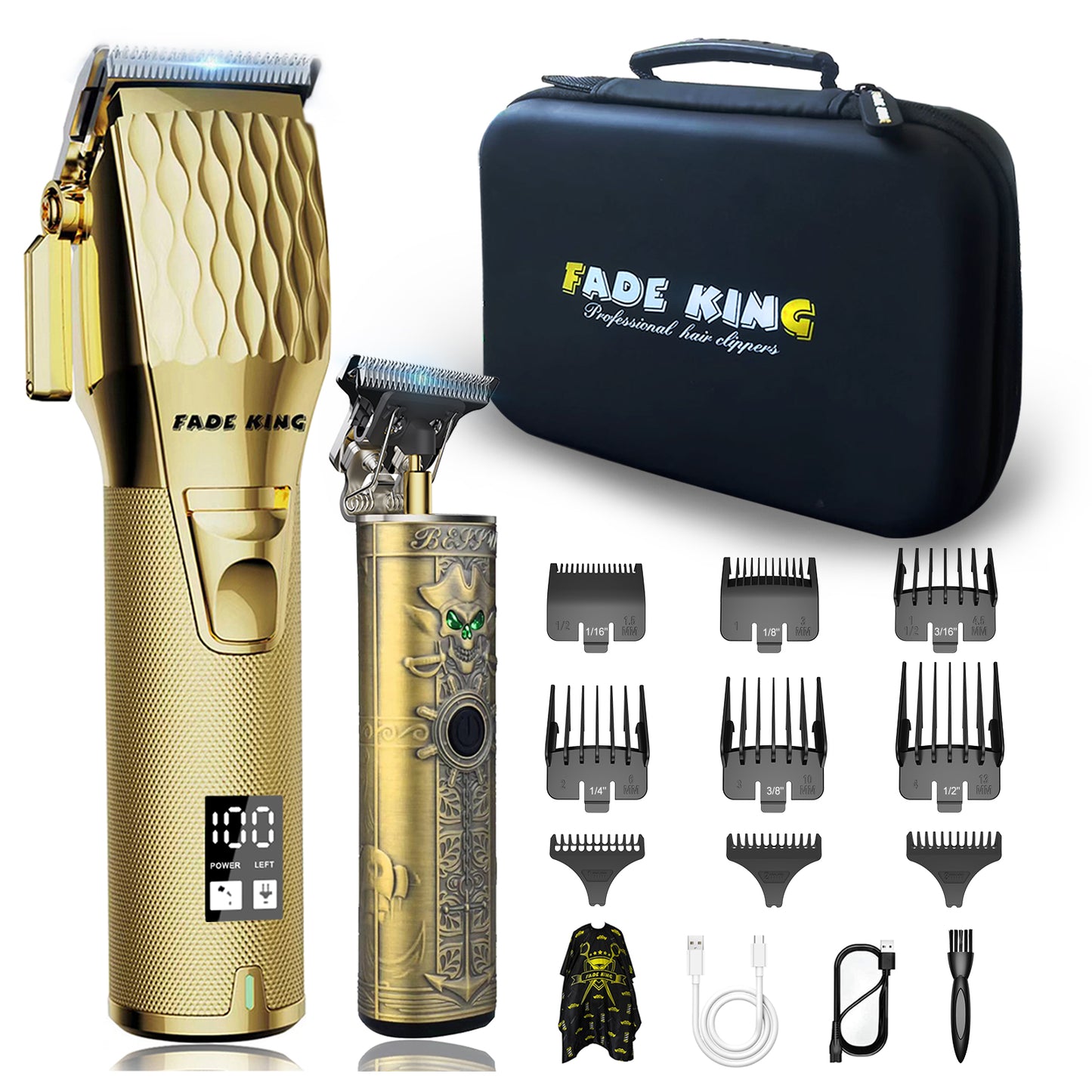 FADEKING Professional Men's Hair Clippers and Trimmer Set - Cordless Hair Clippers for Men, LCD Display Barber Clippers for Hair Cutting, Rechargable Beard T Outliner Trimmers Haircut Grooming Kit