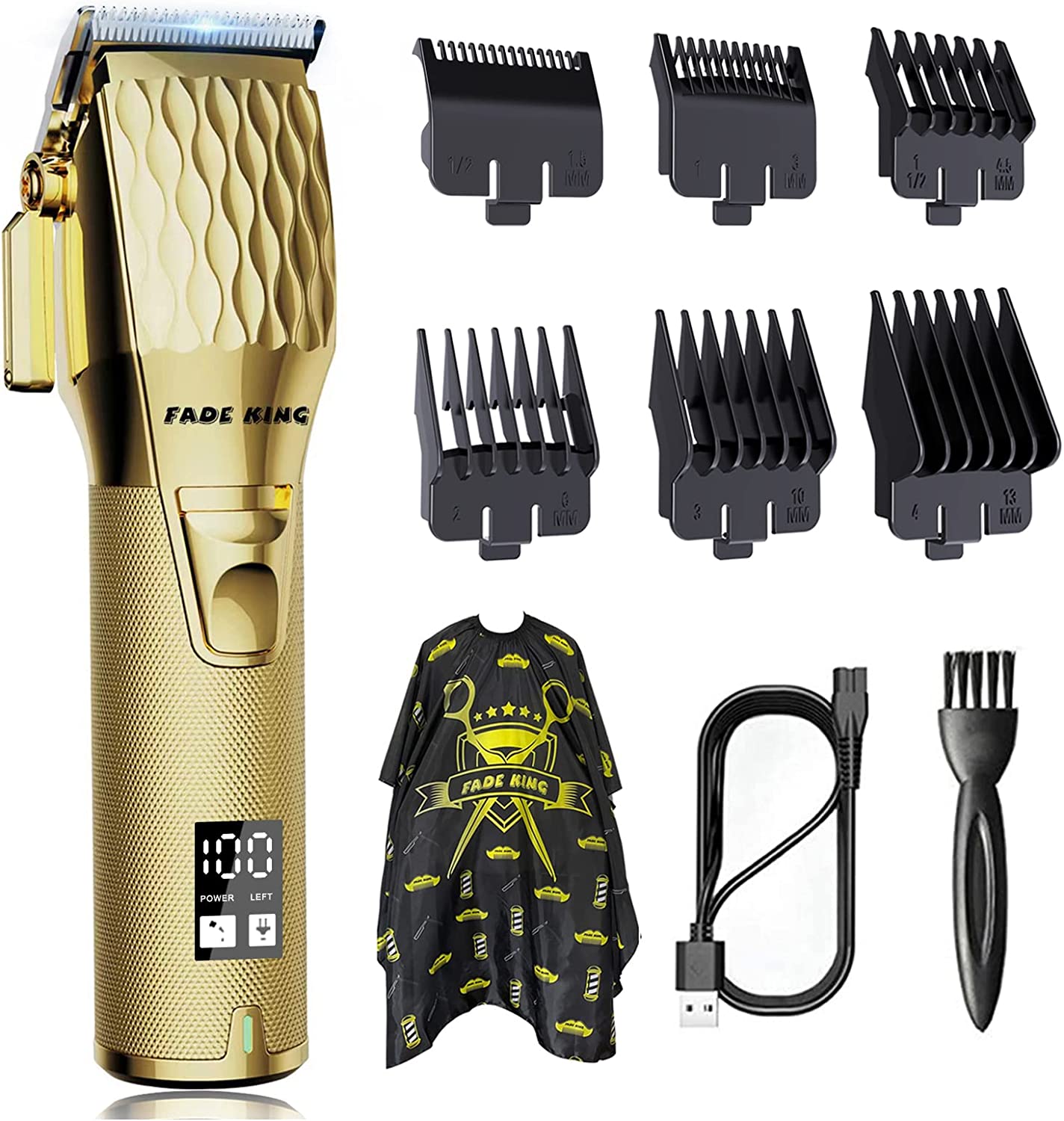 FADEKING Professional Hair Clippers for Men - Cordless Barber Clippers for Hair Cutting, Rechargeable Hair Beard Trimmer with LED Display & Quality Travel Storage Case (Silver Black)