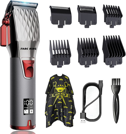 FADEKING Professional Hair Clippers for Men - Best Men's electric hair clippers, Rechargeable Hair Beard Trimmer with LED Display & Quality Travel Storage Case (Silver)